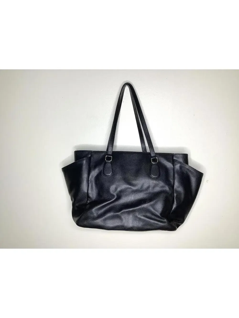 < Coach Black Leather Large Diaper Tote Bag > - Picture 6 of 13